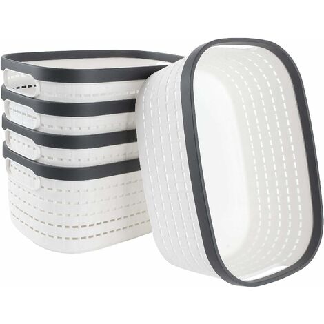Panier de rangementLot de 5 Panier de Rangement Plastique, Boîte de Rangement, Corbeille Rangement pour Bureau, Salle de Bain, Cuisine et Armoire - 300 x 210 x 135 MM (Blanc)