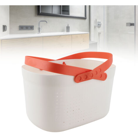 Panier de salle de bain portable Corbeille de rangement pour douche avec ventilation et grandes capacité matériaux PP et TPR renforcé blanc