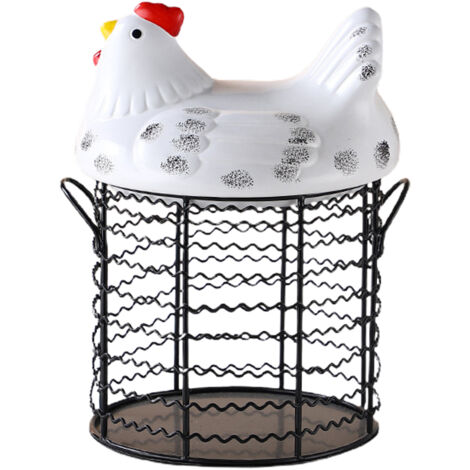 Panier de Stockage d'œufs avec Toit en Céramique - Métal - 15x14x9cm - Blanc Rose Jaune Bleu Noir - 850g