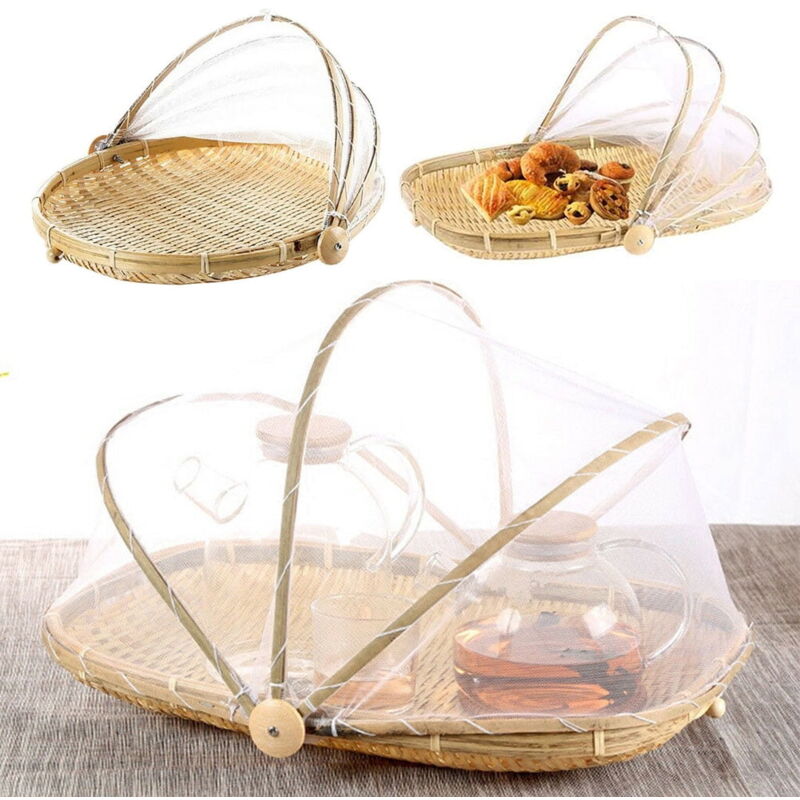 Panier de tente en bambou tissé à la main, plateau anti-insectes, conteneur de fruits, filet de protection en maille