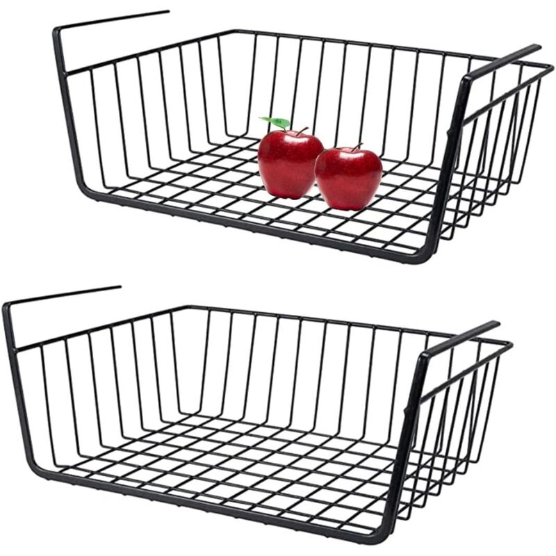 Qiyao - Panier de tiroir de 40 cm, organisateur de rangement sous armoire (2 pièces, Noir)