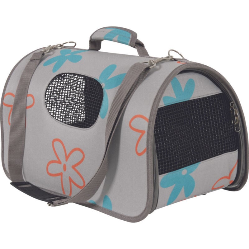 Panier de transport Flower l gris pour chat ou petit chien max 8 kg Animallparadise