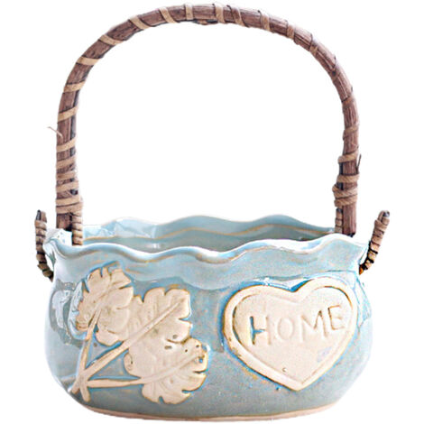 Panier de transport pour plantes succulentes, pot de fleurs en céramique, pot de fleurs créatif et respirant en céramique brute