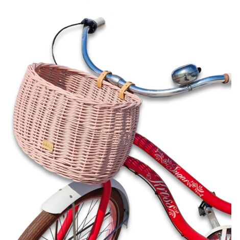 Panier de vélo en osier, rose sale, avec sangles, Dumpy, grand