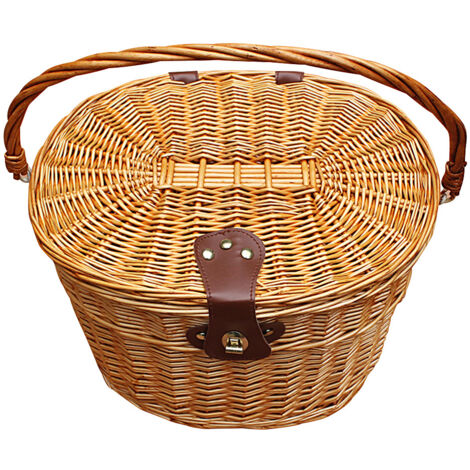 Panier de vélo en osier rustique avec couvercle et poignée de transport