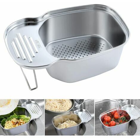 Panier de Vidange d'évier de Cuisine Passoire Support de Rangement D'évier en Acier Inoxydable Corbeille à Aliments Passoire D'angle Rectangulaire Multifonction pour Cuisine et Salle De Bain