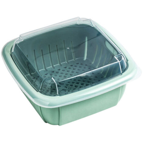 Panier de vidange multifonctionnel cuisine double couche passoire à légumes boîte de rangement de fruits avec couvercle transparent vert