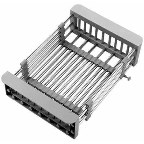 Panier de Vidange Rétractable en Acier Inoxydable pour Évier Égouttoir à Vaisselle Tablette de Cuisine Séchoir à Vaisselle avec Bordure en Plastique Antidérapant Macaron