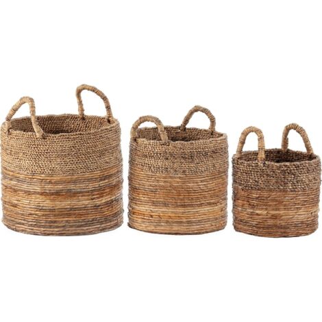Panier déco naturel tressé main - Teinte naturelle de fibres tressées