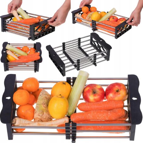 panier d'égouttage télescopique en acier inox pour évier pour laver et sécher les fruits