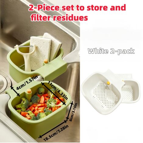 Panier d'évier autonettoyant anti-obstruction avec filtre à mailles et pression pour cuisine et salle de bain - Élimination automatique des déchets alimentaires (FMY) Rectangulaire Blanc