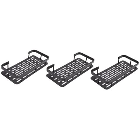 Panier D'TagRe de Douche, TagRe de Douche Anti-Perforation  3 Couches, Aluminium Peu Encombrant avec Autocollants sans Trace pour Salle de Bain (Le Noir)
