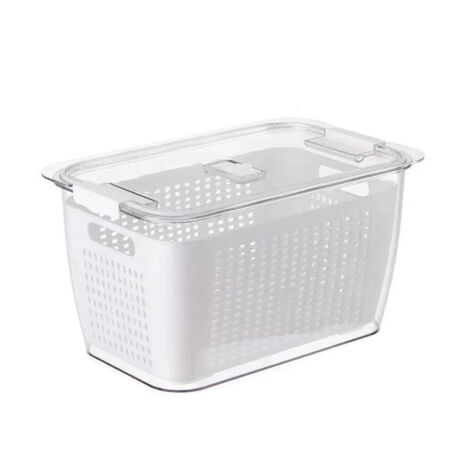 Panier Égouttoir 2 Étages Style Japonais avec Filtre, Boîte de Stockage pour Fruits et Légumes Réfrigérateur, Blanc L 4.5L
