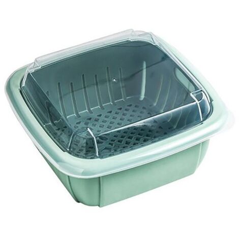 Panier égouttoir de cuisine avec couvercle, double couche, récipient de rangement multifonctionnel adapté aux fruits, légumes et autres plantes vertes.