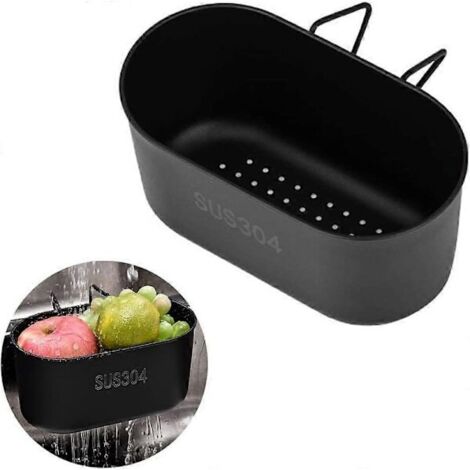 Panier égouttoir d'évier en acier inoxydable pour filtrer les déchets de cuisine et laver les fruits et légumes (noir - crochets en B)