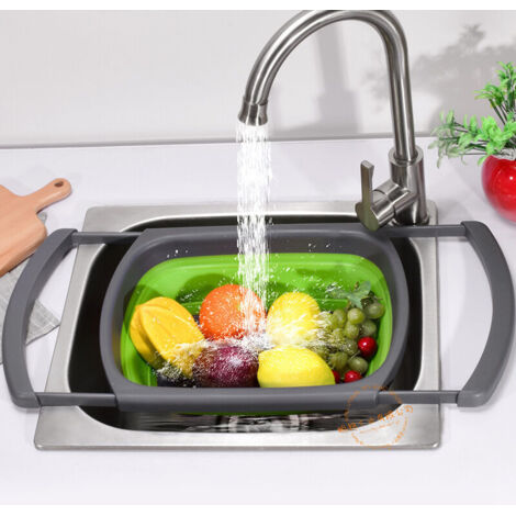 Panier égouttoir d'évier,Plateau de lavage de fruits et légumes pliable en silicone pour la maison, la cuisine, le restaurant, les nouilles, le lavage des nouilles, panier avec poignées rétractables -