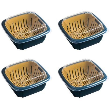 Panier égouttoir double, cuisine, réfrigérateur, passoire, rangement pour fruits, étagère filtrante double pour évier, bleu