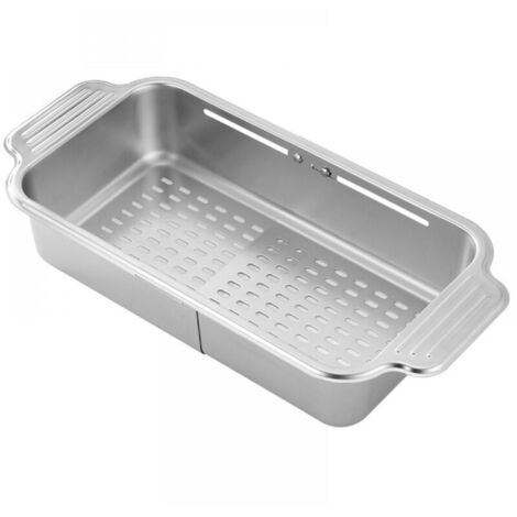 Panier égouttoir extensible en acier inoxydable pour évier de cuisine - pour laver les légumes et les fruits, égoutter les pâtes et sécher la vaisselle. Extensible (argenté).