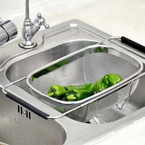 Panier égouttoir rétractable en acier inoxydable avec passoire micro-perforée pour fruits et légumes