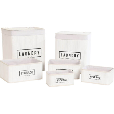 Panier élégant bambou blanc pour buanderie chic - Blanc bambou élégant et durable
