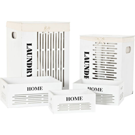 Panier élégant blanc pour linge et rangement maison - Blanc uni aux touches de noir et beige