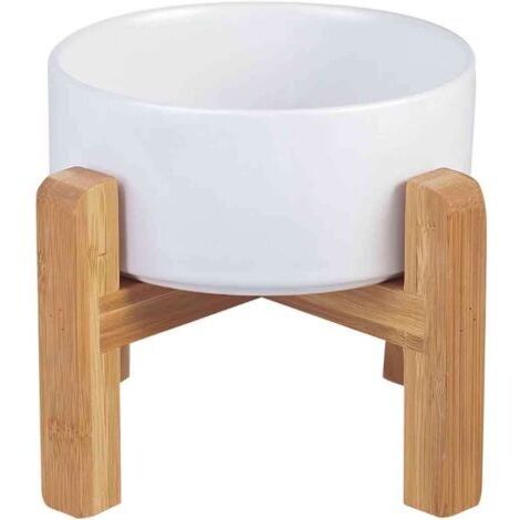 Panier en céramique pour animaux de compagnie, adapté aux chats et aux petits chiens, avec un cadre en bois - anti-éclaboussures, pratique pour y déposer la nourriture et l'eau, design élégant et prat