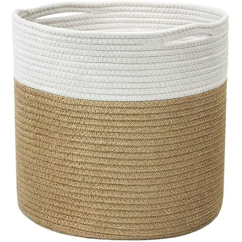 Panier en corde de coton, panier à plantes en corde de coton tissée, panier de rangement tissé, panier à linge pliable avec poignées pour jouets,