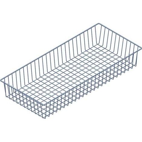 Panier en fil de 120 mm de haut, 800 mm de large, 350 mm de profondeur, en aluminium blanc avec 2 supports