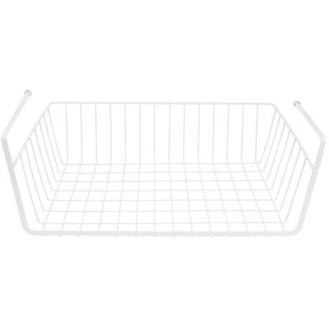 Panier en fil métallique sous étagère, panier de rangement suspendu, panier multifonctionnel entièrement métallique sous étagère, panier de rangement coulissant pour cuisine (grand blanc).
