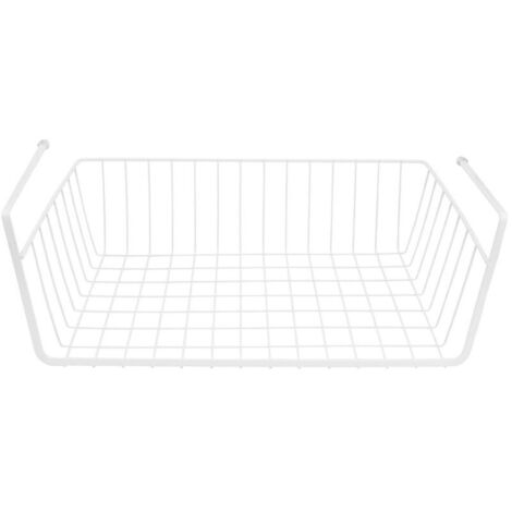 Panier en fil métallique sous étagère, panier de rangement suspendu, panier multifonctionnel entièrement métallique sous étagère, panier de rangement coulissant pour cuisine (grand blanc).