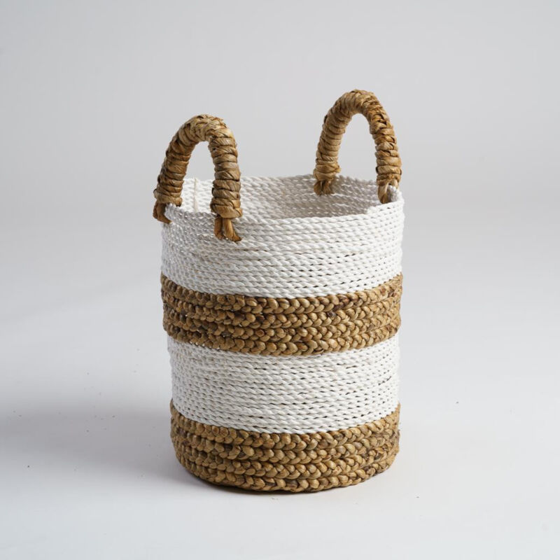 Panier en jacinthe d'eau écru et marron s Mizu