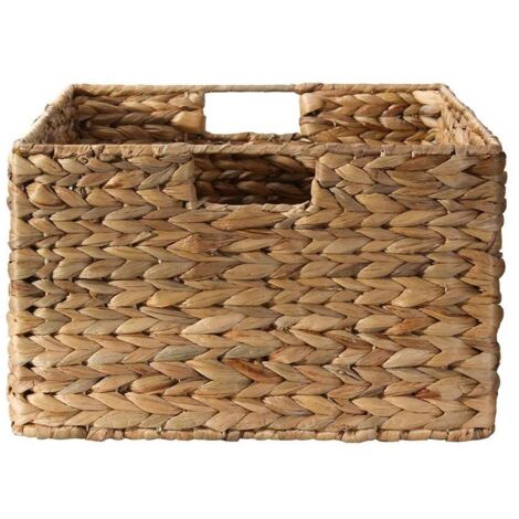 Panier en jacinthe d'eau 39x28x17 cm – Armature métal – Rangement élégant pour petits objets – Anses pour transport facile