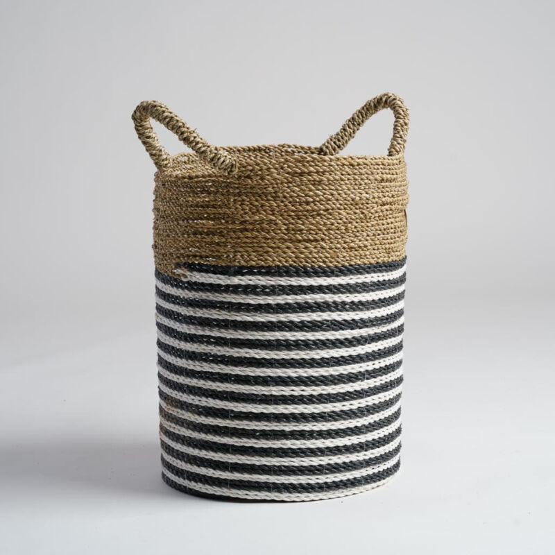 Panier en jonc de mer noir et blanc m Pika