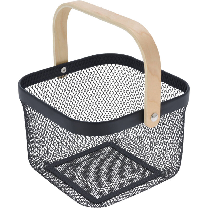 Panier en métal avec poignée en bois, 25 x 24,5 x 18 cm