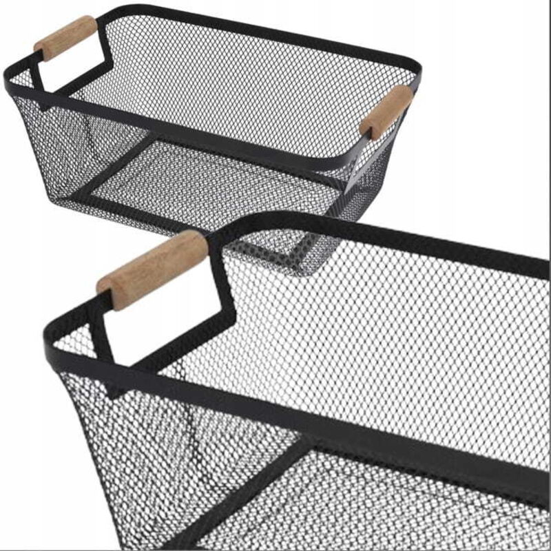 Panier en métal avec poignées en bois, 30,5 x 21,5 x 14 cm