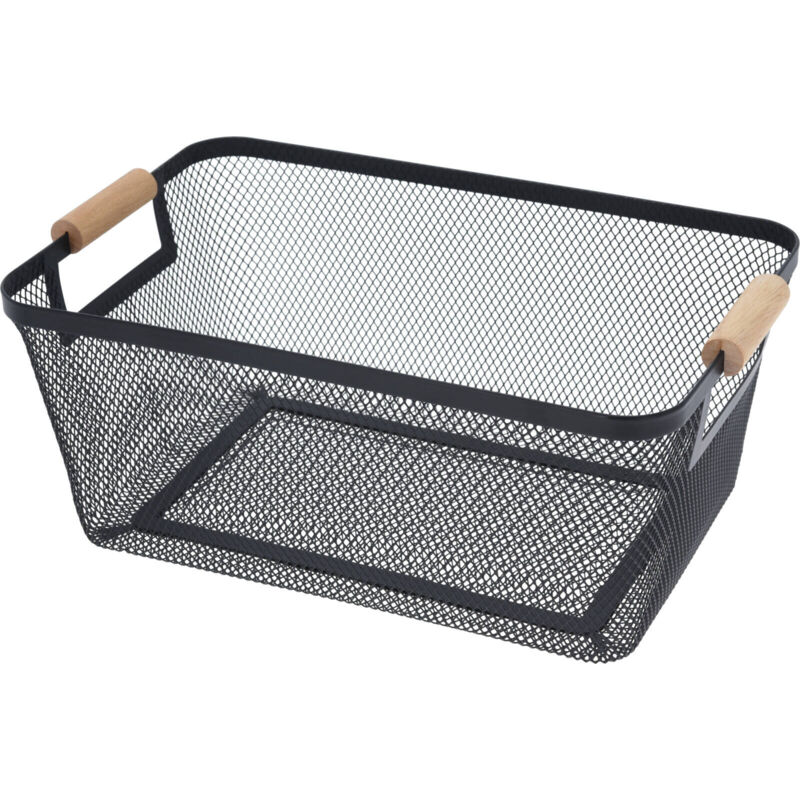 Panier en métal avec poignées en bois, 35,5 x 23 x 16 cm