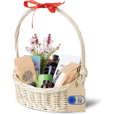 Panier en Osier Blanc Cadeau Rangement 37 x 30 x 37 cm
