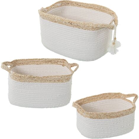 Panier en osier et coton blanc pour décoration élégante - Blanc naturel avec accents osier