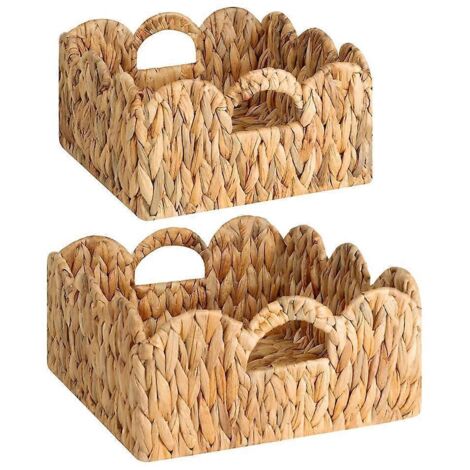 Panier en osier festonné, panier de chambre d'enfant avec poignées ---