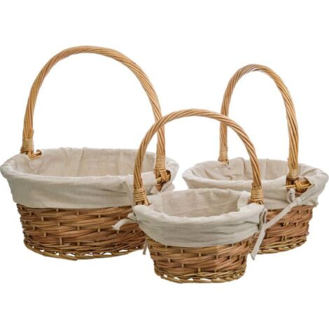Panier en osier naturel avec doublure coton pour la maison - naturel osier et tissu beige clair