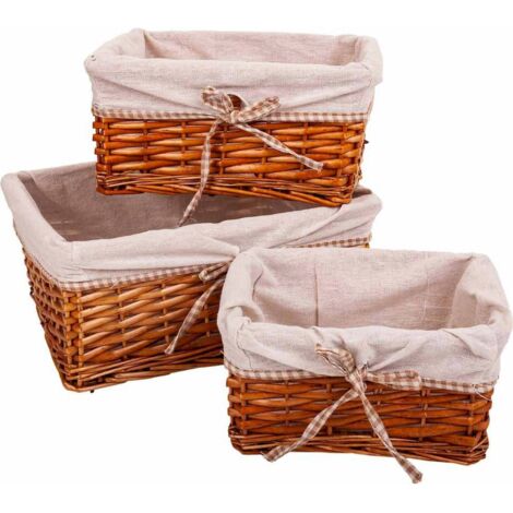 Panier en osier naturel avec doublure textile élégante - osier naturel et tissu beige clair