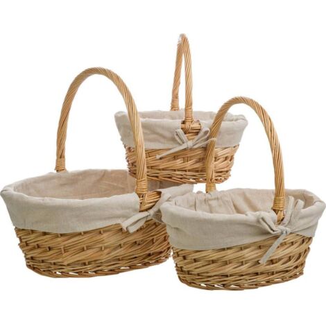 panier en osier naturel doublé coton pour rangement déco maison - osier naturel et tissu beige clair