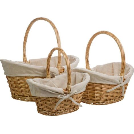 panier en osier naturel doublé coton pour rangement élégant - naturel osier et tissu écru