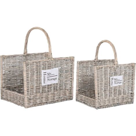 Panier en osier naturel style shabby rangement élégant maison - osier naturel beige grisé