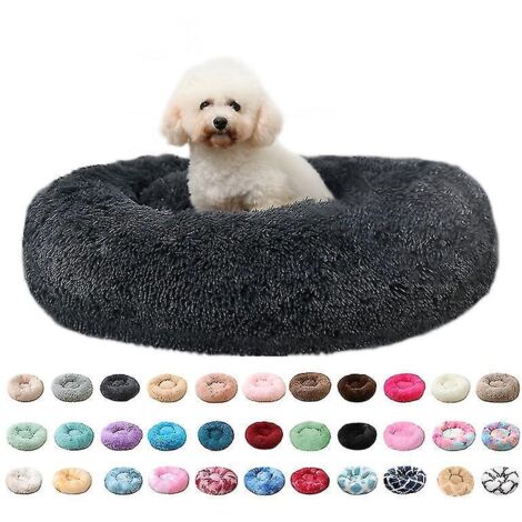 Panier en peluche lavable, apaisant et confortable en forme de donut pour chat ou chien - Rose vif