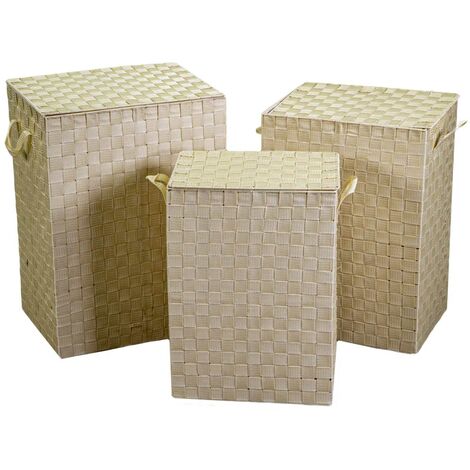Panier en polyester crème doublé 1-3 rectangulaire 40x30x55 cm