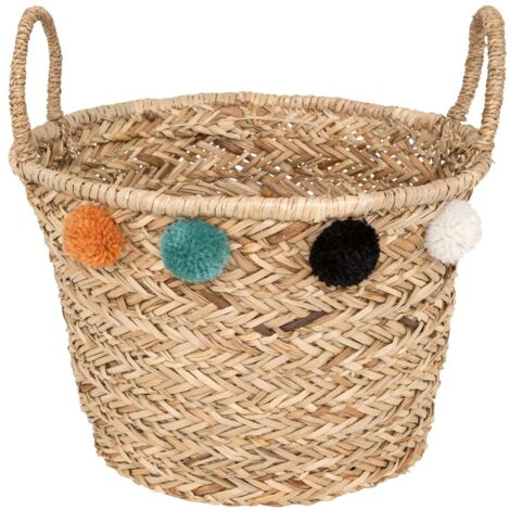 Panier en roseau avec pompons multicolores LIVI