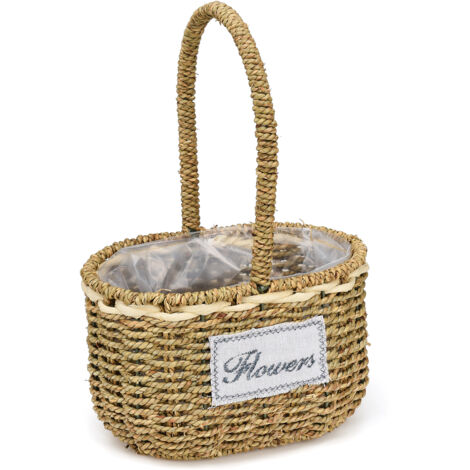 Panier en rotin tissé multifonction ORGANISANTE avec revêtement intérieur plastique imperméable pour rangement vêtements, beauté, documents (22x18cm khaki)