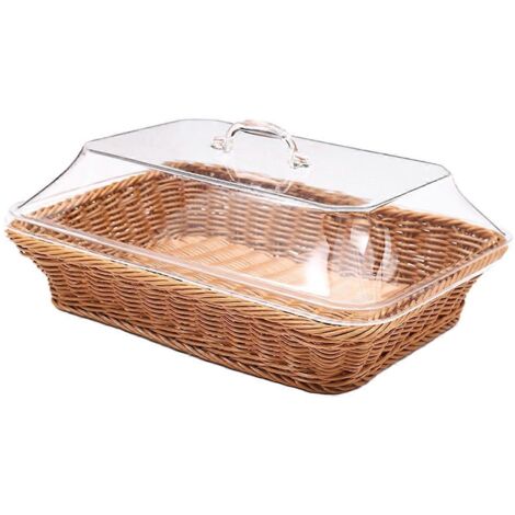 Panier en rotin tressé avec couvercle - Panier de service alimentaire en polypropylène