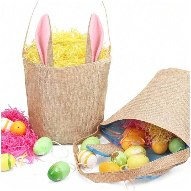 Panier en tissu de Pâques, panier oreilles de lapin, 2 paniers oreilles de lapin de Pâques, sac en toile de jute Panier à œufs de Pâques, bleu/rose